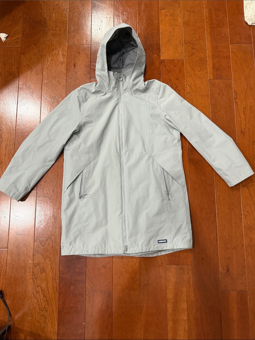 Lands' End Women's Hooded Raincoat in Light Gray